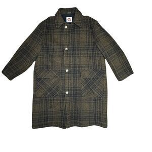ZERO KING Plaid Brown Green/Brown Wool Quilted Inside Vintage Overcoat Sz Medium